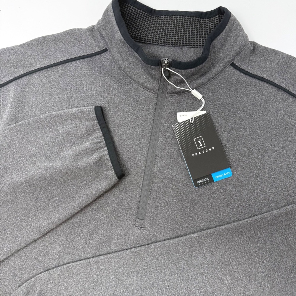 PGA‎ Tour Mens Large 1/4 Zip Pullover Gray Heather Golf Performance Shirt NEW
